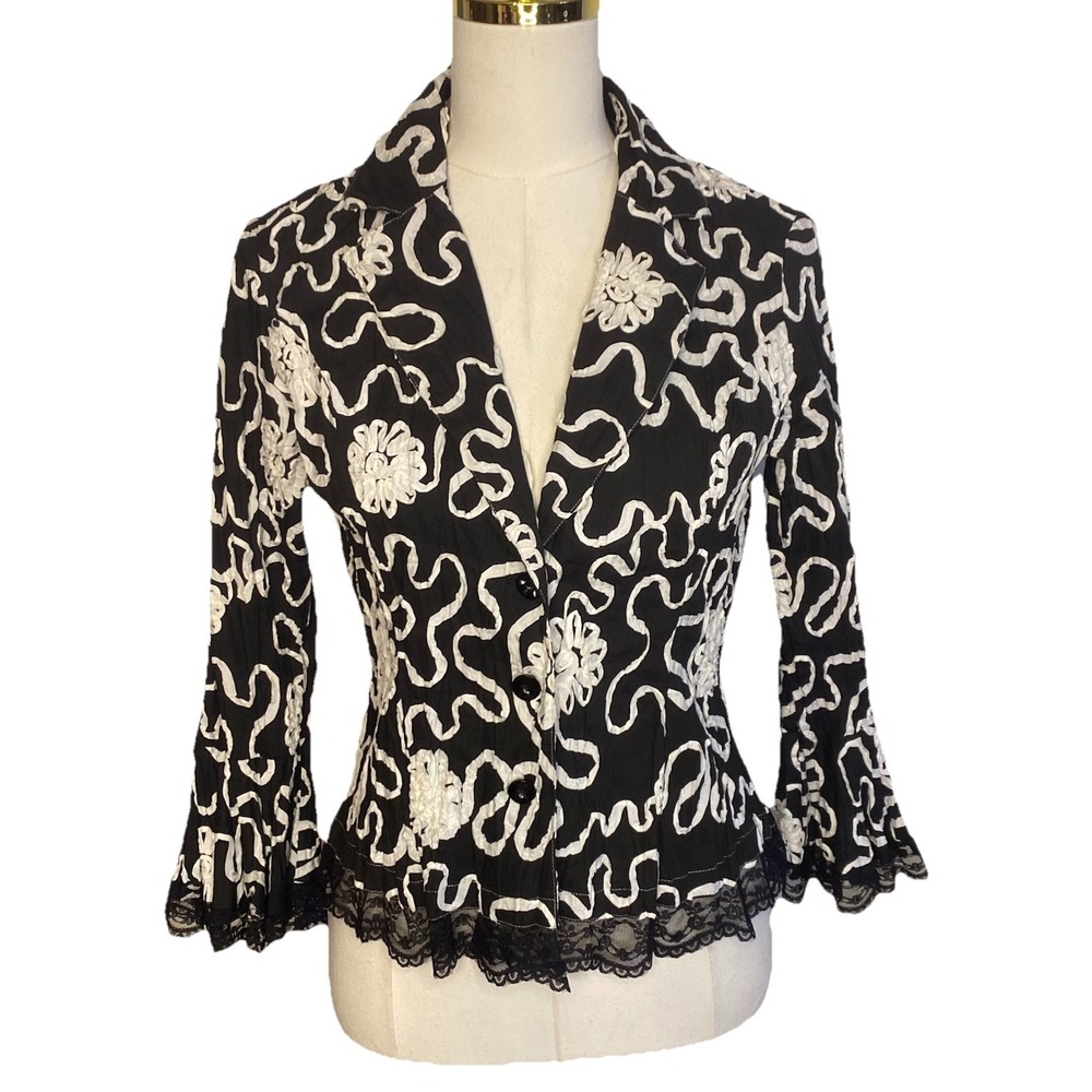 Vintage Alberto Makali Paris Black & White Cardigan Size 6 jacket Bell Sleeves